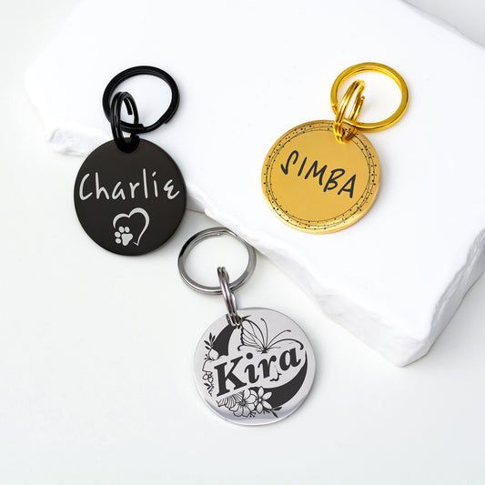 Dog Name Tag - Double Sided Engraved Pet Collar Tag