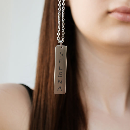 Personalized Engraved Necklace – Custom Name Bar Pendant
