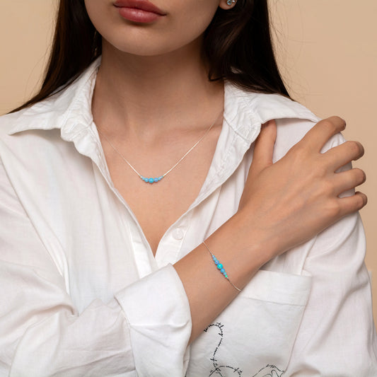 Timeless Silver or Gold-Filled Necklace and Bracelet Set with Stunning Opal Beads - TitaniumFashion