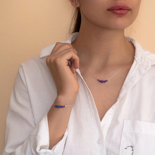 Modern and Tiny Opal Necklace and Bracelet Set in Elegant Silver or Gold-Filled Options - TitaniumFashion