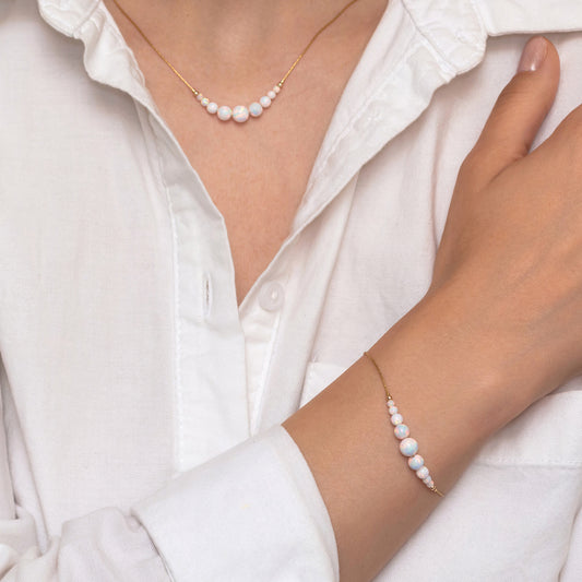 Minimalistic and Chic Silver/Gold-Filled Necklace and Bracelet Set with Stunning Opal Accents - TitaniumFashion