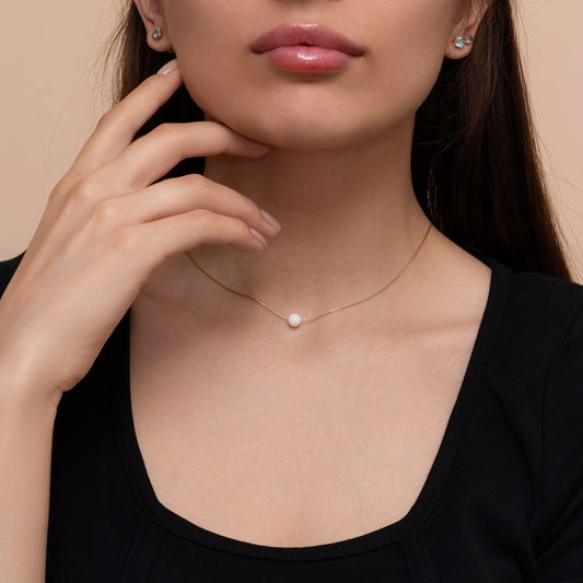 Delicate Personalized Silver or Gold-Filled Opal Bead Necklace - TitaniumFashion