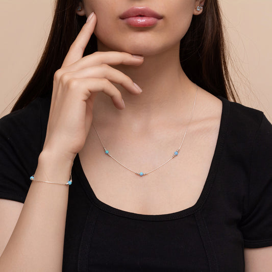 Elegant Silver or Gold-Filled Necklace and Bracelet Set with Delicate Opal Beads - TitaniumFashion