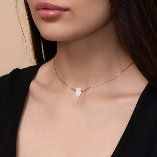 Delicate Opal Hamsa Necklace - Choose Silver or Gold-Filled for a Dainty Look - TitaniumFashion