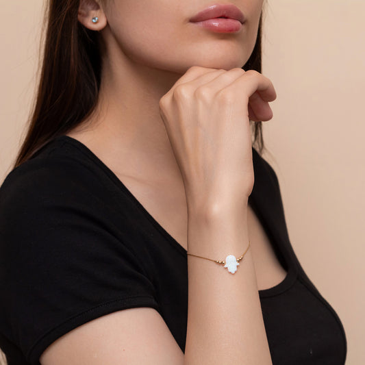 Minimalist Opal Hamsa Bracelet - Customizable in Silver or Gold-Filled - TitaniumFashion