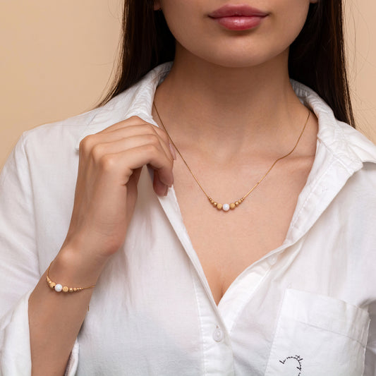 Elegant and Modern Beads Necklace and Bracelet Set - Custom Silver or Gold-Filled - TitaniumFashion