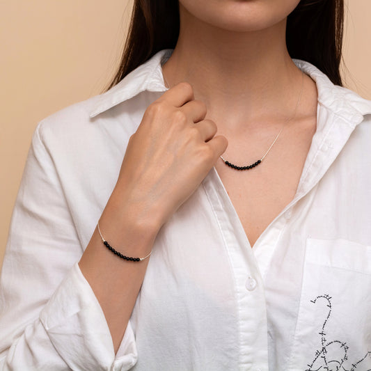 Refined Silver or Gold-Filled Necklace and Bracelet Set with Elegant Onyx Beads - TitaniumFashion