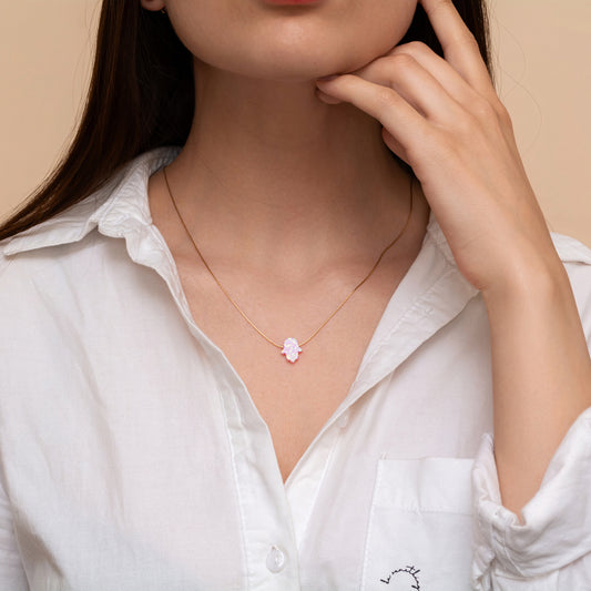 Refined and Minimalistic Silver or Gold-Filled Necklace with Opal Hamsa - TitaniumFashion