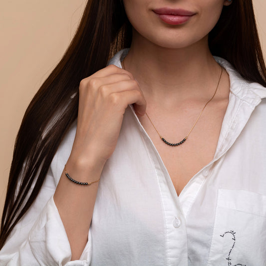 Stunning Silver or Gold-Filled Necklace and Bracelet Set with Dainty Hematite Beads - TitaniumFashion