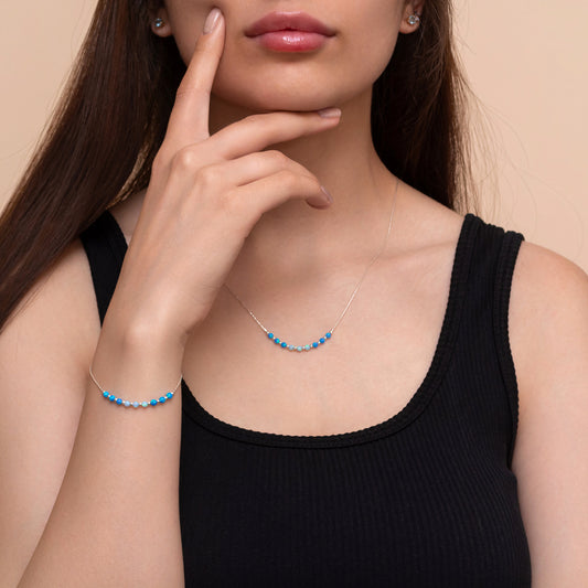 Elegant and Modern Opal Beads Necklace and Bracelet Set - Custom Silver or Gold-Filled - TitaniumFashion