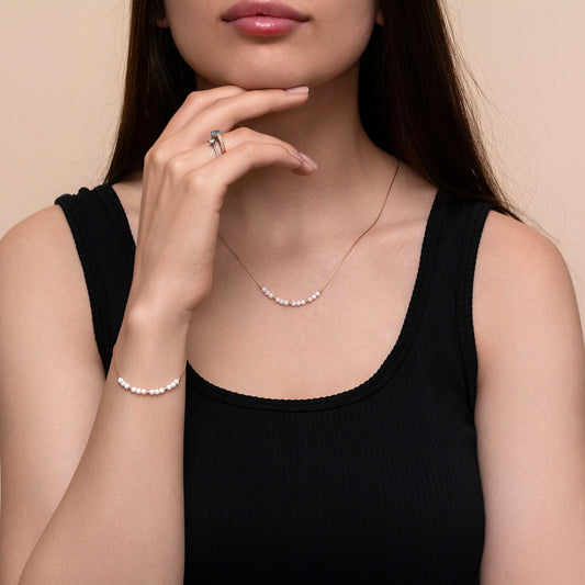 Delicate Opal Bead Necklace and Bracelet Set - Choose Silver or Gold-Filled for a Dainty Look - TitaniumFashion