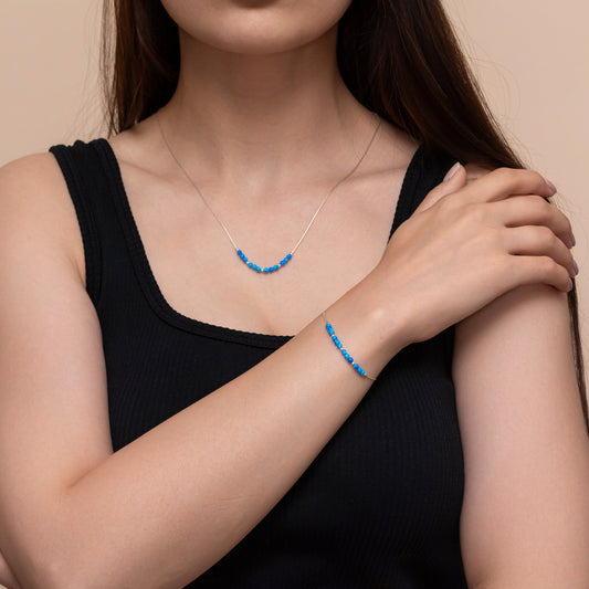 Delicate Silver or Gold-Filled Necklace and Bracelet Set with Beautiful Opal Beads - TitaniumFashion