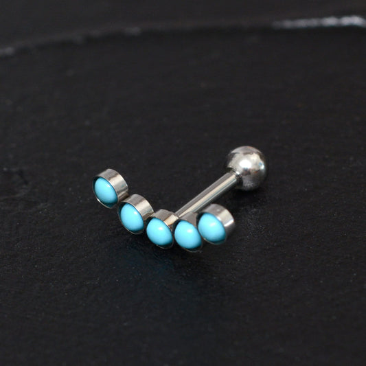 Surgical Steel Cartilage Curved Earring Turquoise - TitaniumFashion