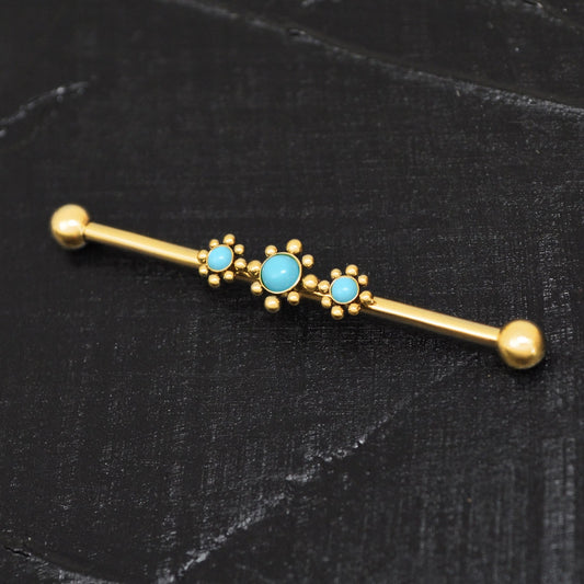 Turquoise Industrial Barbell Surgical Steel - TitaniumFashion