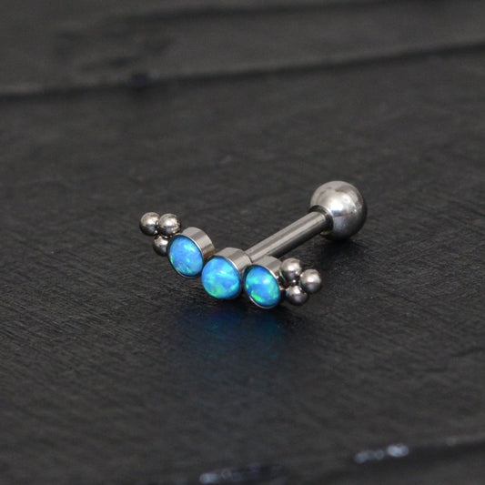 Opal Helix Curved Barbell Earring - TitaniumFashion
