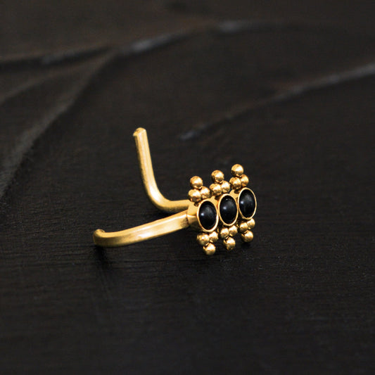 Surgical Steel Nose Stud Ring Onyx - TitaniumFashion