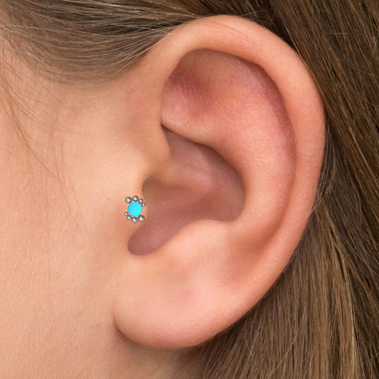 Flat Back Tragus Earring Turquoise - TitaniumFashion