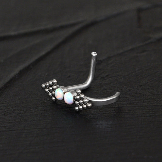 Opal Nose Hoop With Stud Surgical Steel - TitaniumFashion