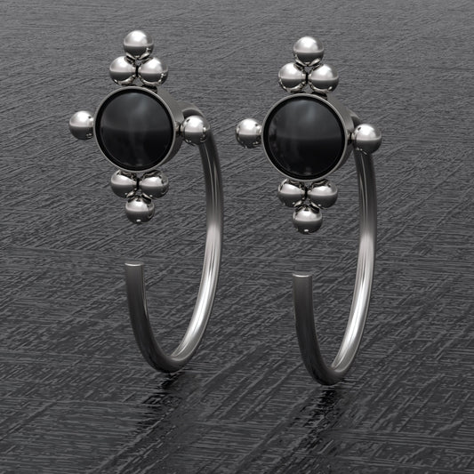 Surgical Steel Open Hoop Earrings Onyx - TitaniumFashion