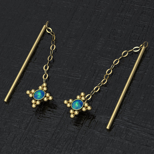 Opal Chain Threader Earrings - TitaniumFashion