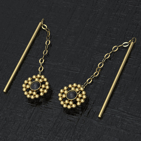 Drop Chain Earrings Onyx - TitaniumFashion