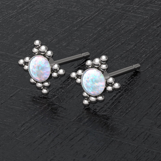 Opal Post Earrings Surgical Steel - TitaniumFashion