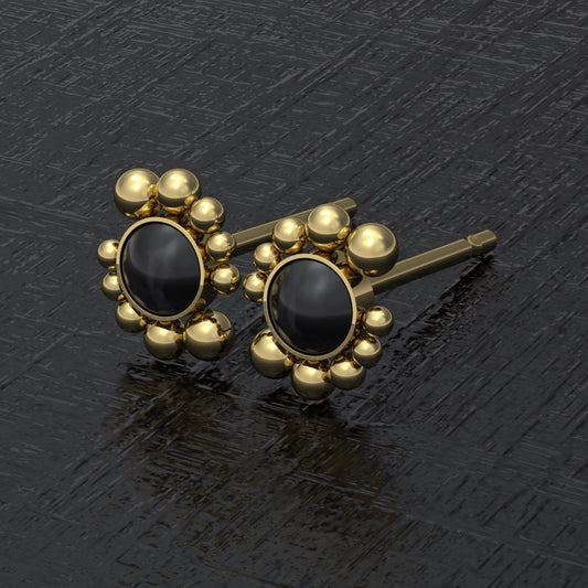 Onyx Post Earrings Surgical Steel - TitaniumFashion