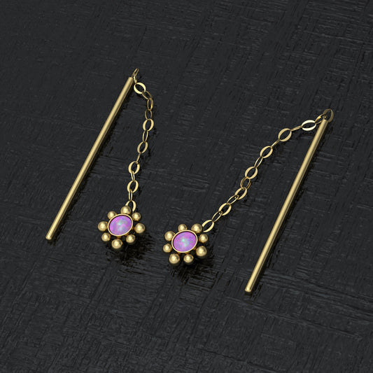 Opal Chain Threader Earrings - TitaniumFashion