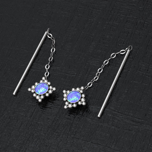 Ear Threader Earrings Opal - TitaniumFashion