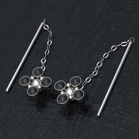 Ear Threader Earrings Onyx - TitaniumFashion