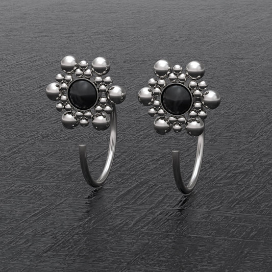 Surgical Steel Huggie Earrings Onyx - TitaniumFashion