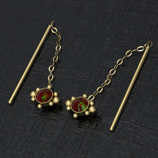 Opal Dangle Chain Earrings - TitaniumFashion