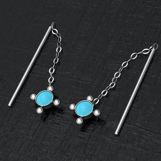 Double Sided Earrings Turquoise - TitaniumFashion
