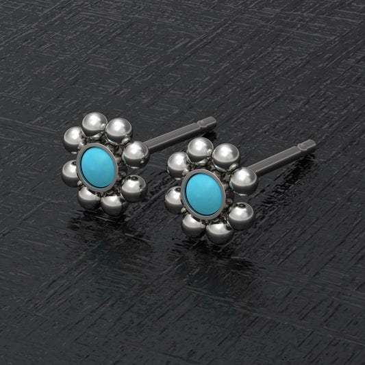 Turquoise Small Stud Earrings Titanium - TitaniumFashion