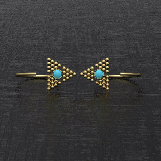 Surgical Steel Huggie Earrings Turquoise - TitaniumFashion