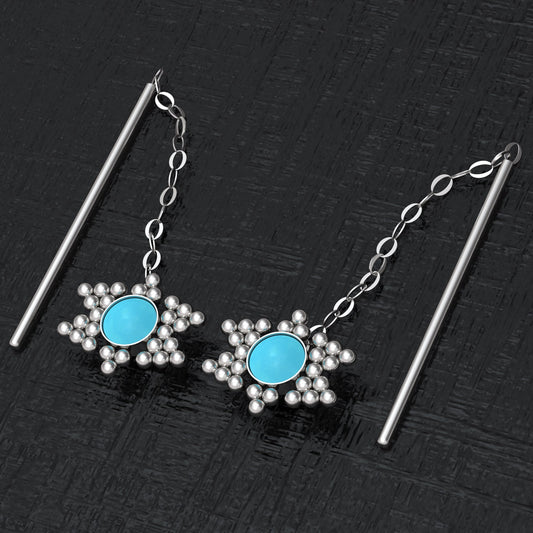 Turquoise Dangle Chain Earrings - TitaniumFashion
