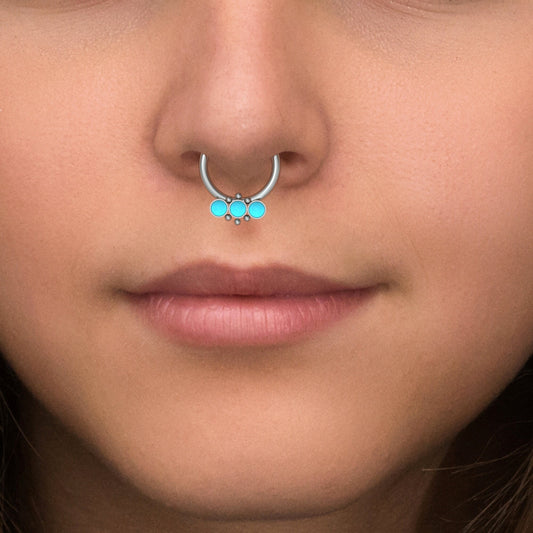 Turquoise Septum Clicker Hoop Titanium - TitaniumFashion