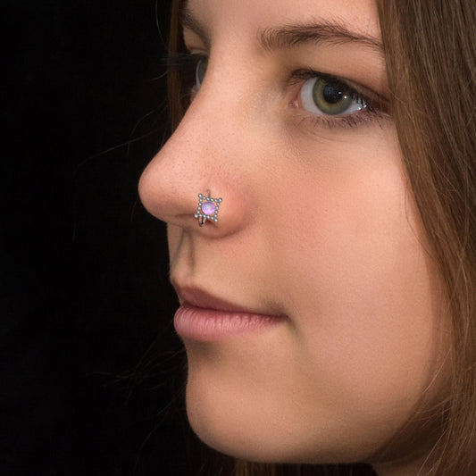 Surgical Steel Nose Ring Hoop Opal - TitaniumFashion