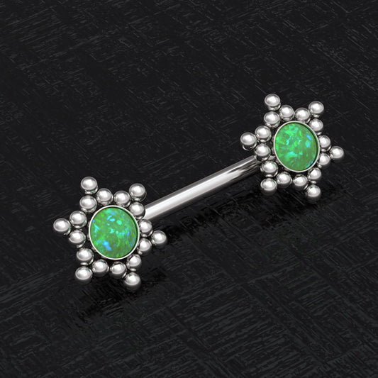 Opal Nipple Barbell Piercing Surgical Steel - TitaniumFashion