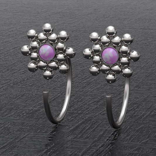 Surgical Steel Huggie Earrings Opal - TitaniumFashion