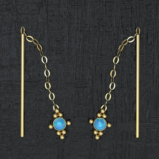 Opal Chain Threader Earrings - TitaniumFashion