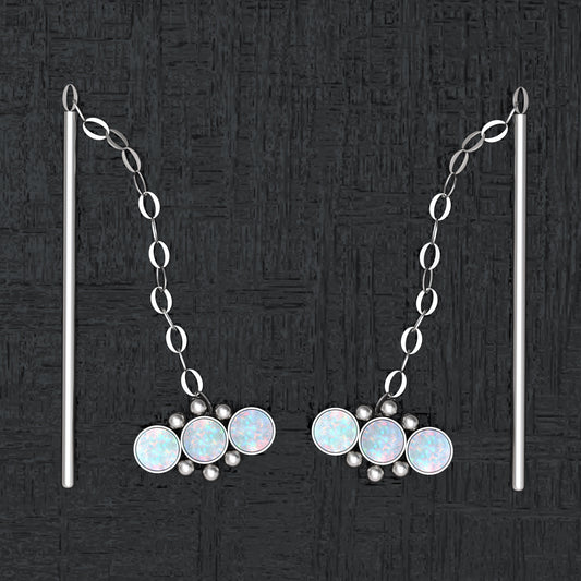 Chain Threader Earrings Opal - TitaniumFashion
