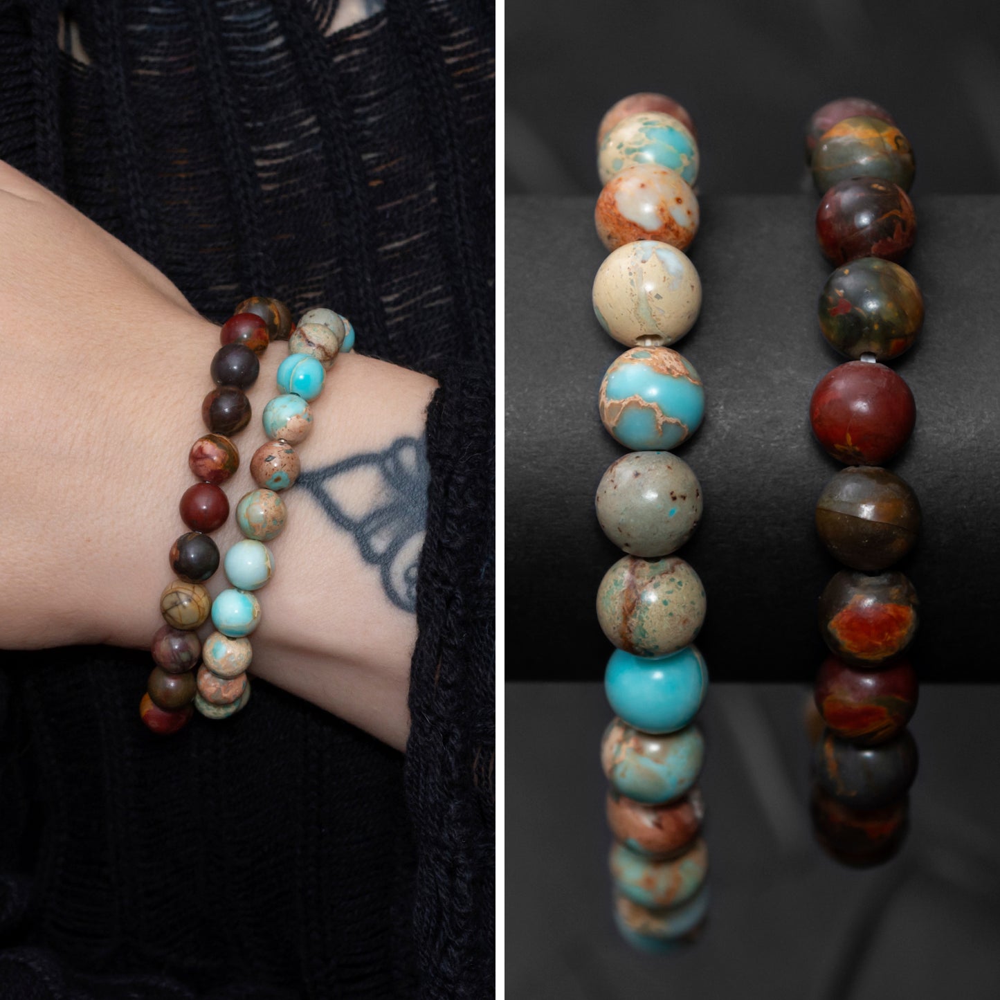 Polychrome Jasper and Imperial Jasper Bracelet Set for Women