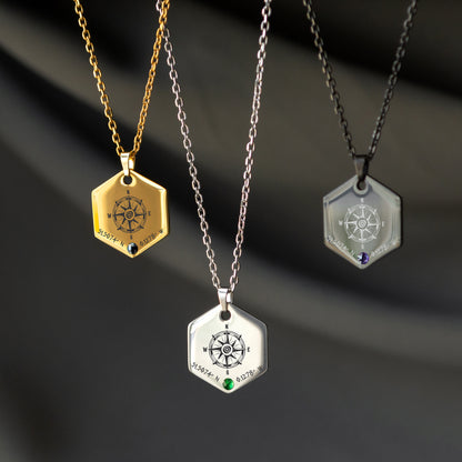 Compass Pendant Necklace – Custom Engraved Coordinates