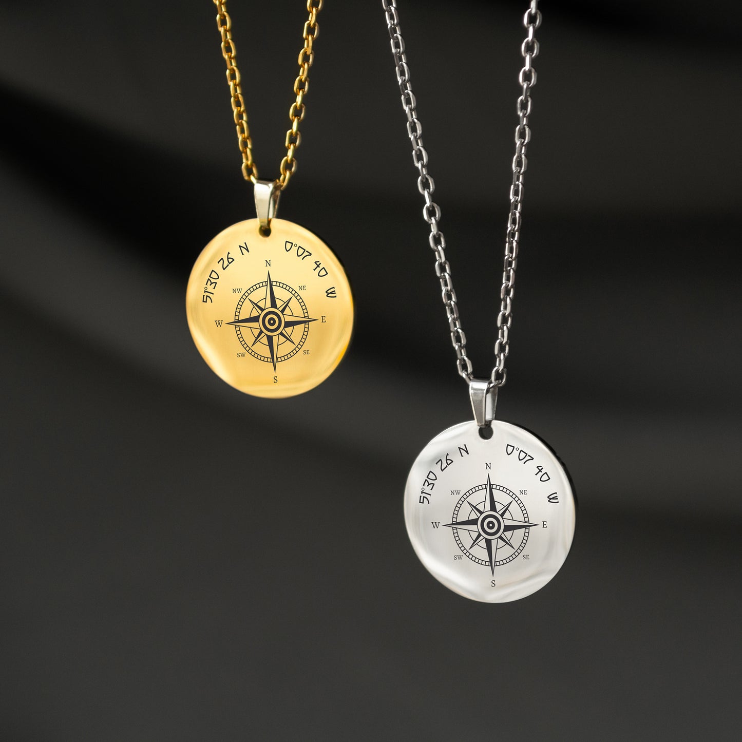 Personalized Coordinates Pendant – Engraved Compass Necklace