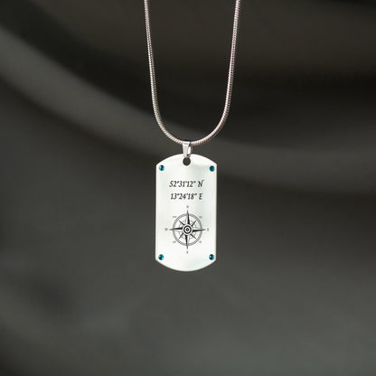 Coordinates Necklace with Compass – Personalized Engraved Jewelry