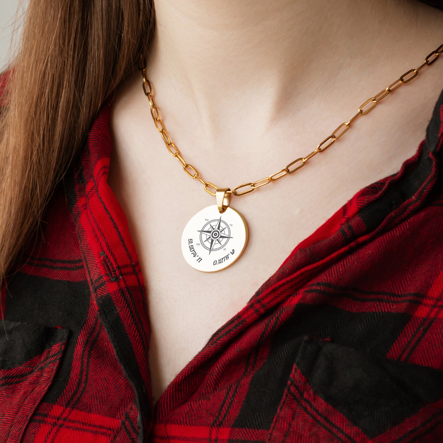 Compass Necklace – Custom Engraved Coordinates Pendant