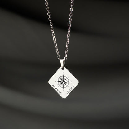 Compass Pendant Necklace – Custom Engraved Coordinates