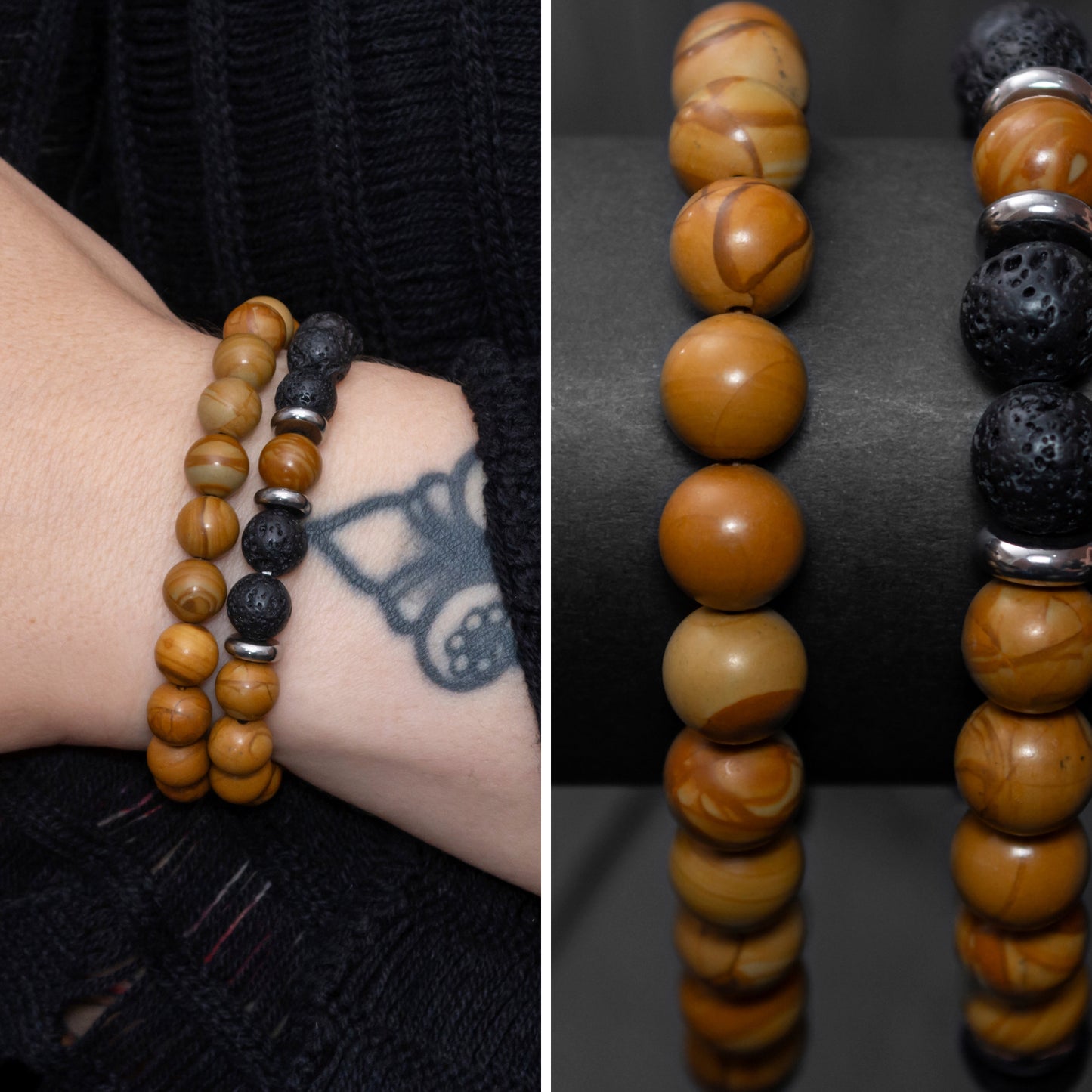 Lava Stone and Wood Lace Stone Bracelet Set for Women