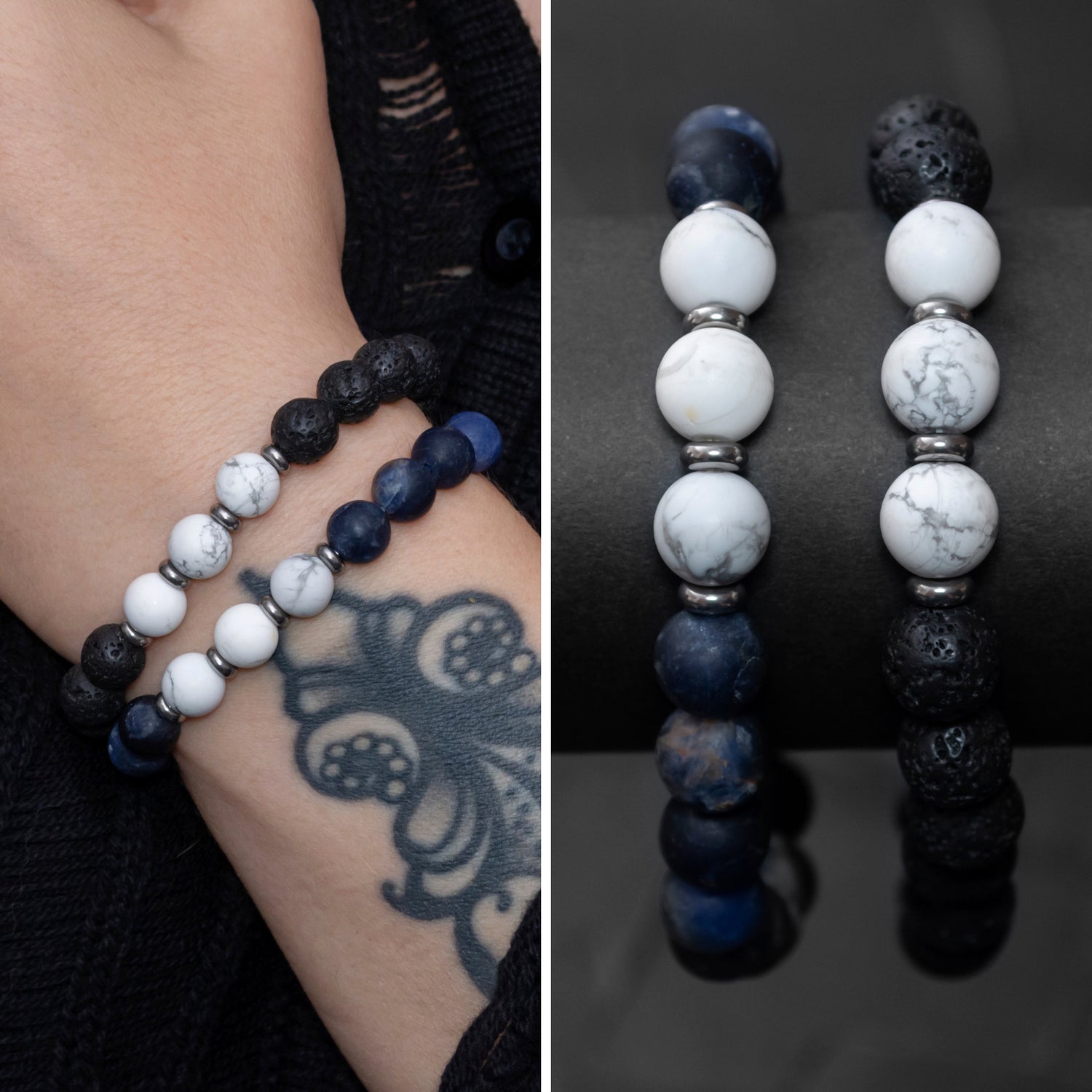 Lava Stone, Sodalite, Howlite Beaded Bracelet Set for Women - TitaniumFashion 